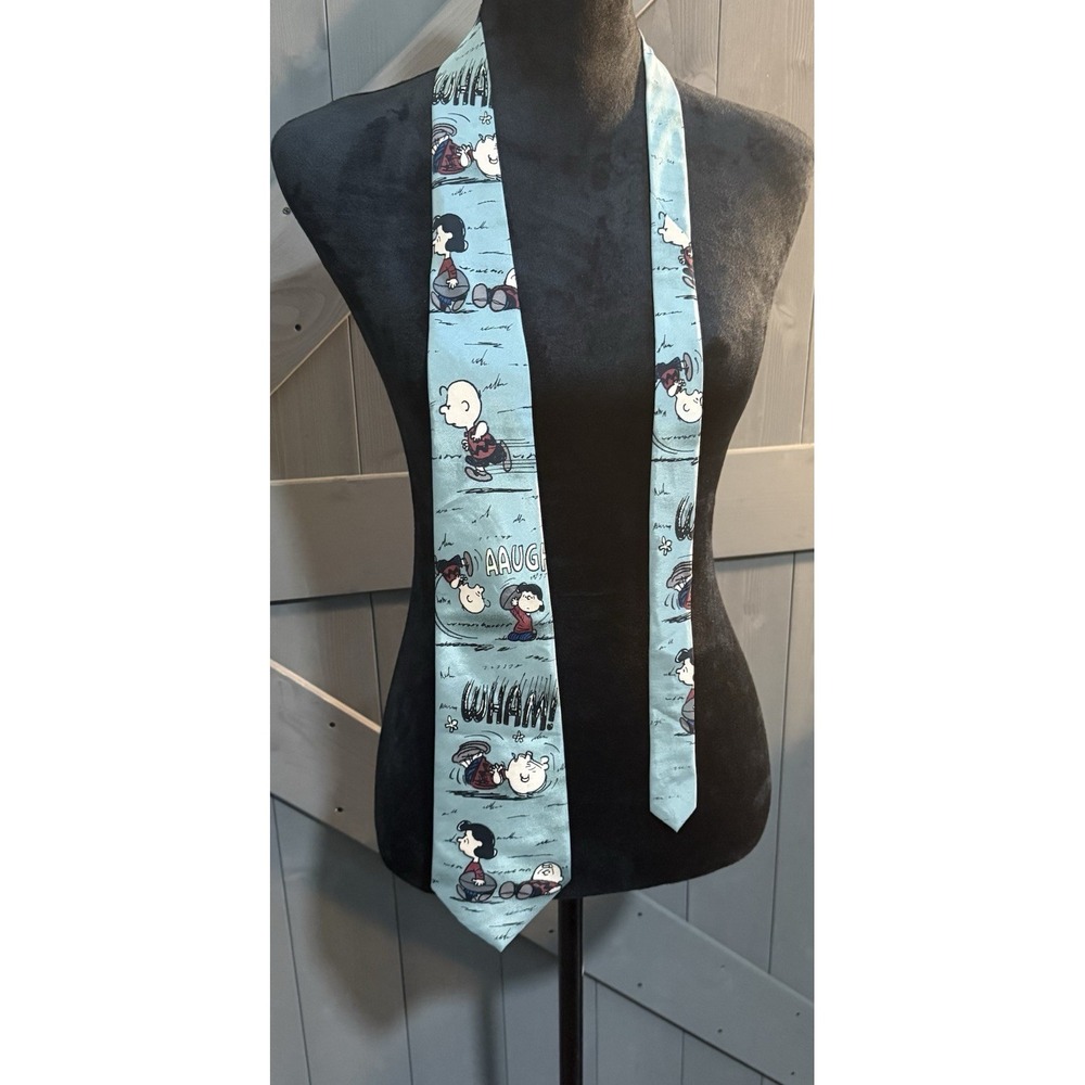 Snoopy Cartoon Tie Crepe de Chine Charlie Brown Lucy Light Blue RN 89756